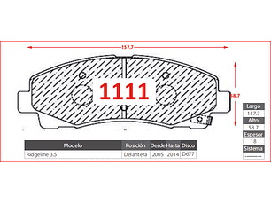 Pastillas Freno Honda Ridgeline 3.5 2005-2014 GTX Delanteras