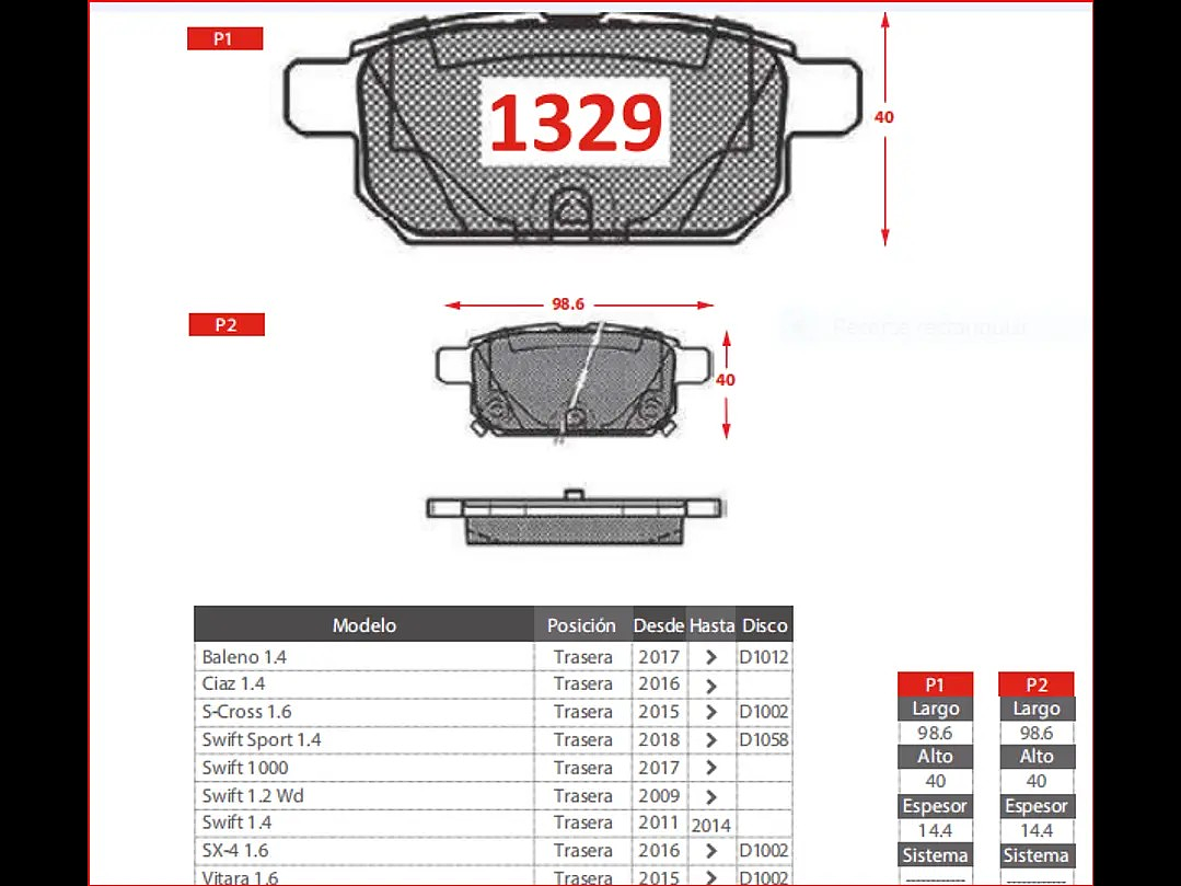 Pastillas De Freno Suzuki S-Cross  1.6 2015->  GTX Traseras 2