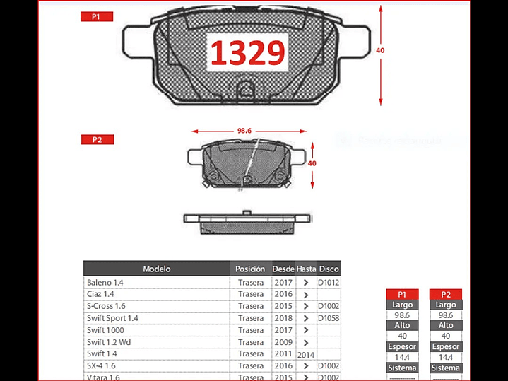 Pastillas De Freno Suzuki S-Cross  1.6 2015->  GTX Traseras 2