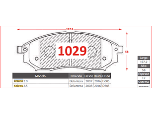 Pastillas Freno Delanteras Renault Koleos 2008-2016 GTX 
