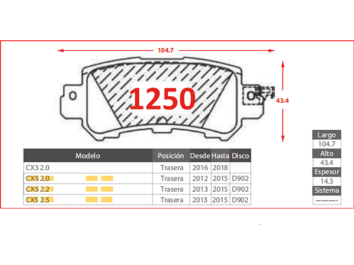 Pastillas De Freno Traseras  Mazda CX5 2.0 2012-2015 GTX Gold 2