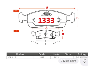 Pastillas Freno Peugeot 208 1.2  2023 GTX Gold Delanteras