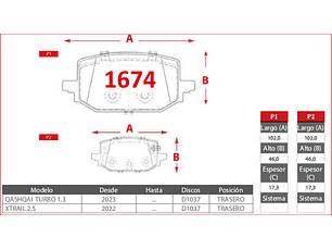 Pastillas de Freno Nissan Qashqai 2023 > Turbo 1.3 Traseras