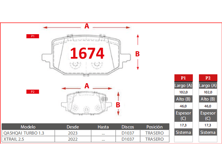 Pastillas de Freno Nissan Qashqai 2023 > Turbo 1.3 Traseras Cerámica  2