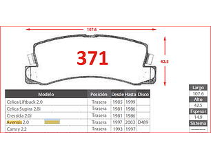 Pastillas De Freno Traseras Toyota Avensis 2.0 1997-2003 GTX