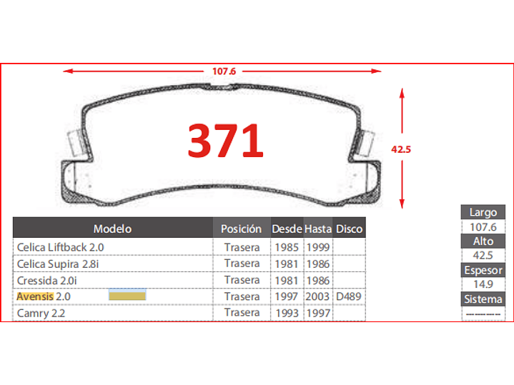 Pastillas De Freno Traseras Toyota Avensis 2.0 1997-2003 GTX 2