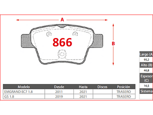 Pastillas de Freno Geely Emgrand EC7 1.8 2011-2021 GTX Gold Traseras