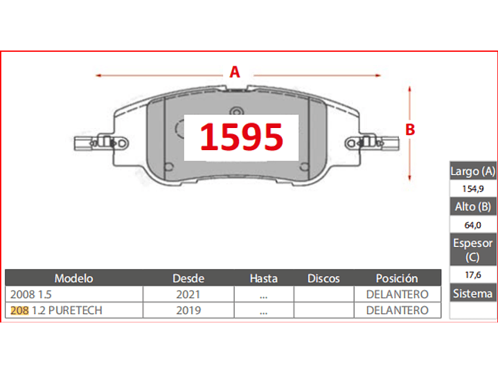 Pastillas Freno Peugeot 2008 1.5 2021 -> GTX Delanteras 2