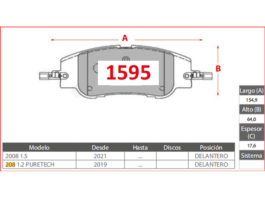 Pastillas Freno Peugeot 2008 1.5 2021 -> GTX GOLD Delanteras 2