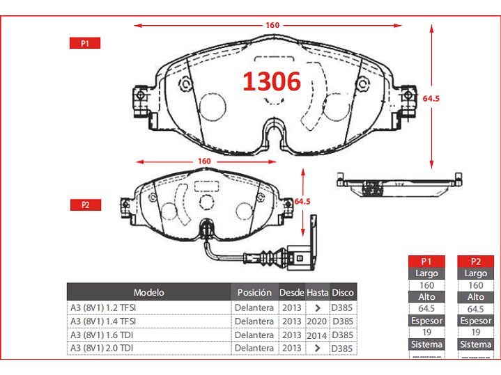 Pastillas Freno Seat Ateca 1.4  2019 -> GTX  Gold Del. 3
