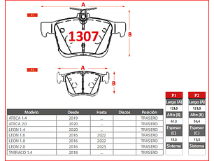 Pastillas Freno Seat Ateca 1.4  2019 -> GTX  Tras.- 