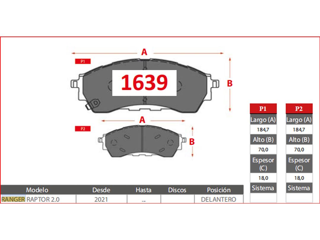 Pastillas Freno Ford Ranger Raptor 2.0 2021-> GTX Delanteras 2