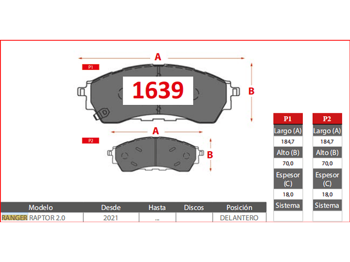 Pastillas Freno Ford Ranger Raptor 2.0 2021-> GTX Delanteras 2