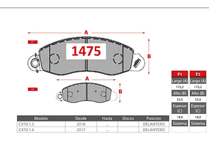 Pastillas de Freno Changan CX70 2017 > 1.6 GTX Gold Delanteras