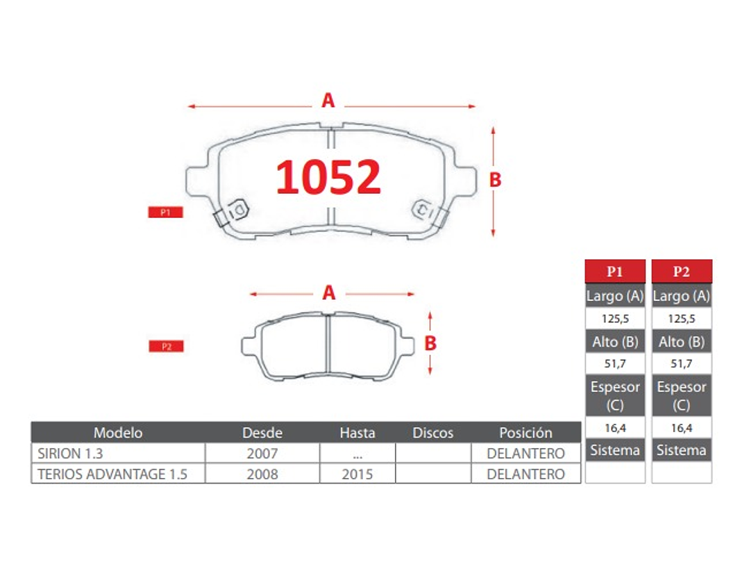 Pastillas de Freno Delantera Daihatsu Terios Advantage 1.5 2008-2015 GTX Gold 2