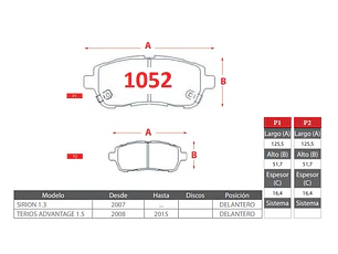Pastillas de Freno Delantera Daihatsu Terios Advantage 1.5 2008-2015 GTX