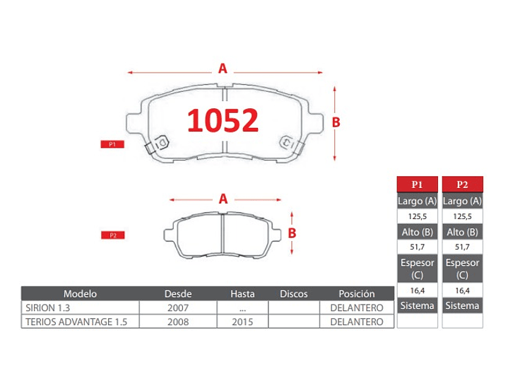 Pastillas de Freno Delantera Daihatsu Terios Advantage 1.5 2008-2015 GTX 2