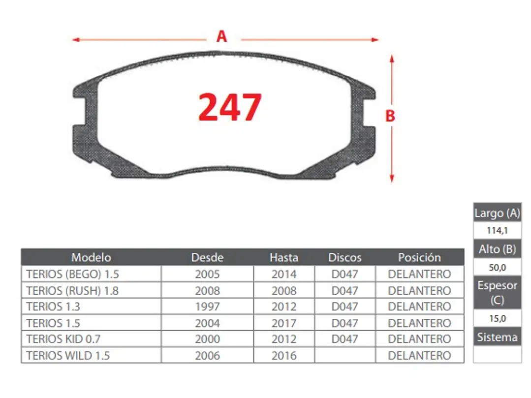Pastillas de Freno Delantera Daihatsu Terios  1.5 2004-2017 GTX Gold 2