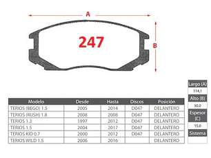 Pastillas de Freno Delantera Daihatsu Terios  1.5 2004-2017 GTX Gold