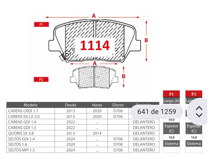 Pastillas Freno Delanteras Kía Carens GDI 1.4  2022 -> GTX Gold 2
