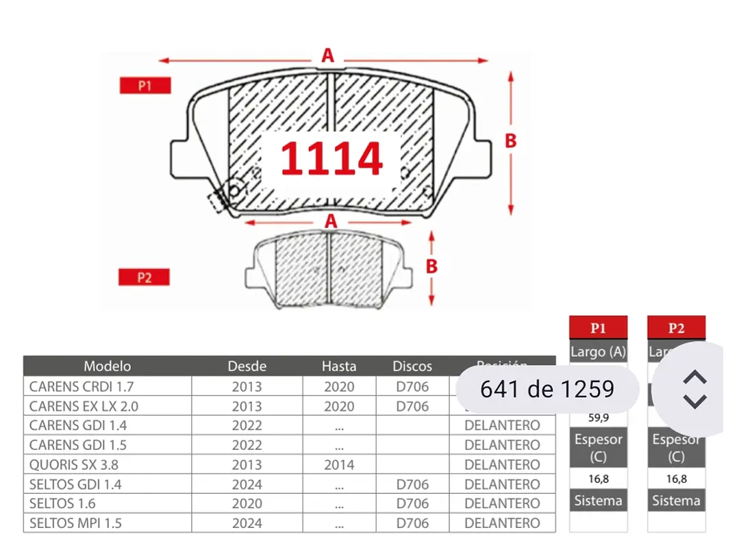 Pastillas Freno Delanteras Kía Carens GDI 1.4  2022 -> GTX  2