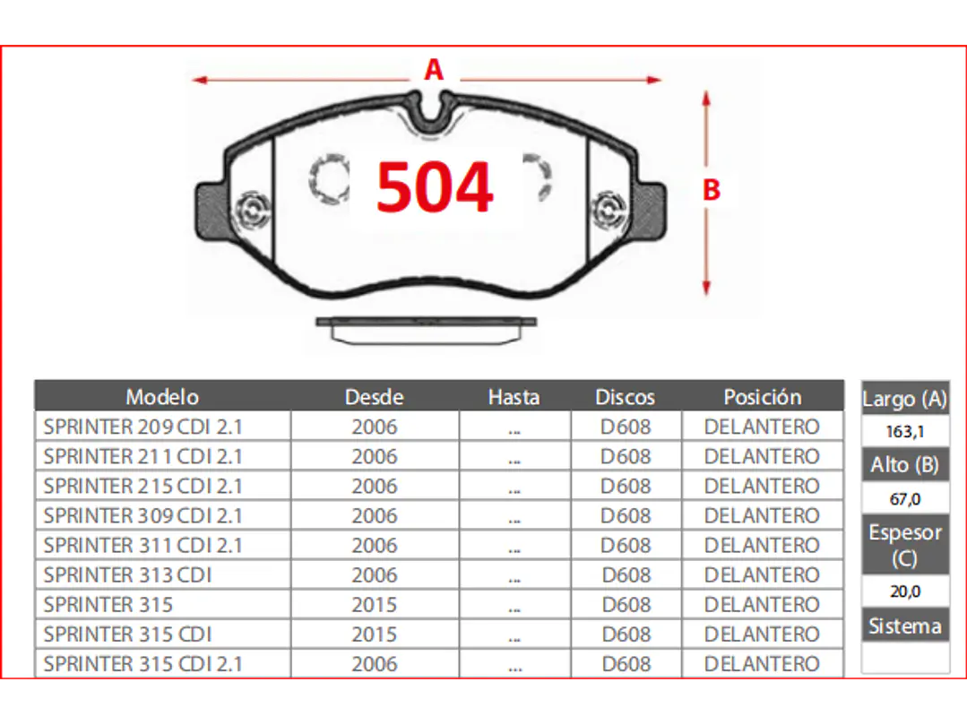 Pastillas Freno Delanteras Mercedes-Benz Sprinter 315 CDI 2015 GTX Gold 2