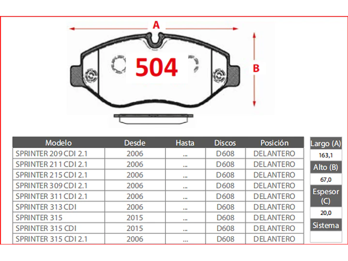 Pastillas Freno Delanteras Mercedes-Benz Sprinter 315 CDI 2015 GTX Gold 2