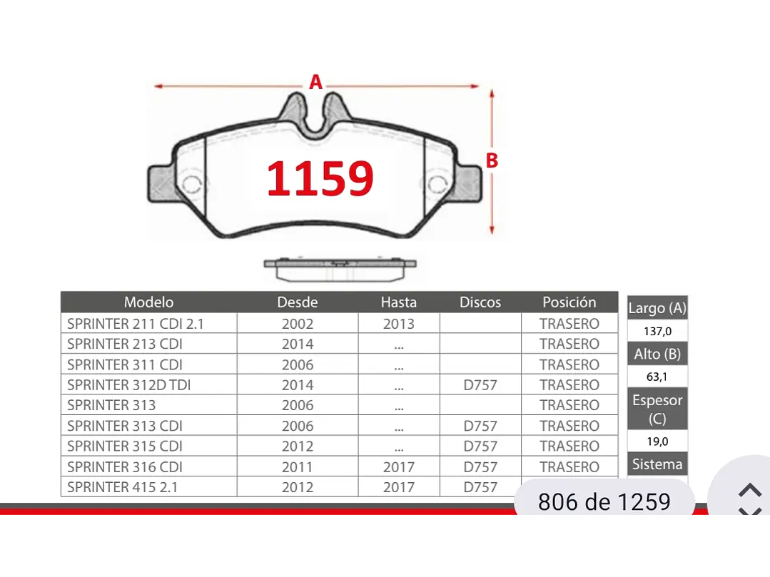 Pastillas Freno Traseras Mercedes-Benz Sprinter 315 CDI 2015 GTX  2