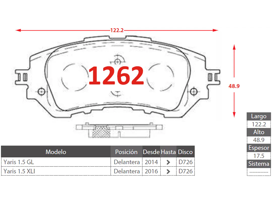 Pastillas de Freno Toyota Yaris XLI 2016-2023 1.5 Del. GTX Gold 2