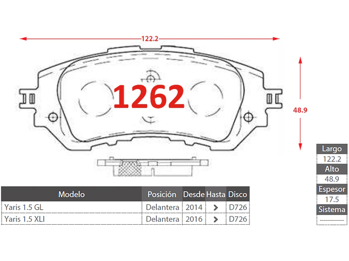 Pastillas de Freno Toyota Yaris XLI 2016-2023 1.5 Del. GTX Gold 2