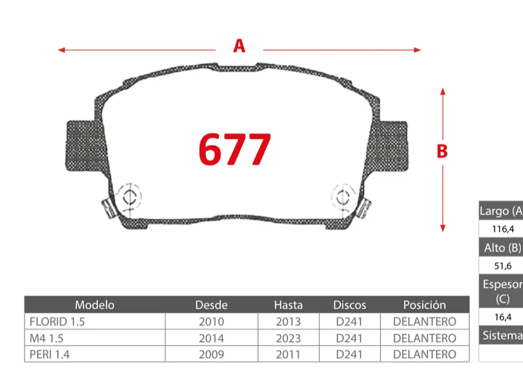 Pastillas de Freno Great Wall M4  2014-2023 1.5 DELANTERAS  2