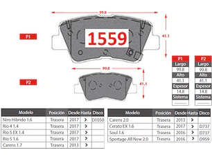 Pastillas de Freno Kía Sportage All New 2016-2023 2.0 GTX Gold Traseras