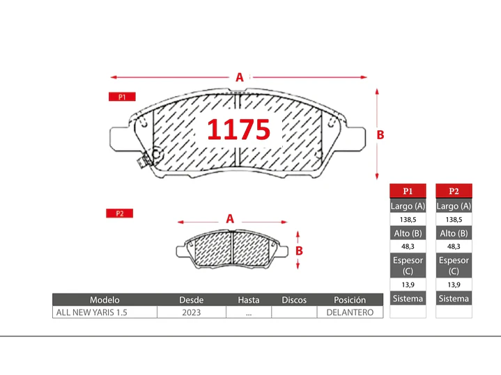 Pastillas Freno Toyota All New Yaris 2023-> 1.5 DELANTERAS GTX Gold 2