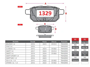 Pastillas De Freno Suzuki Swift 1.2 2016-2023 GTX Traseras