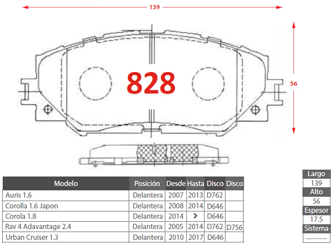 Pastillas de Freno Delanteras Toyota Urban Cruiser 1.3 2010-2017 (Cerámica) 2