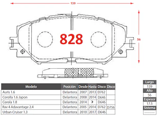 Pastillas de Freno Delanteras Toyota Urban Cruiser 1.3 2010-2017 (Cerámica)