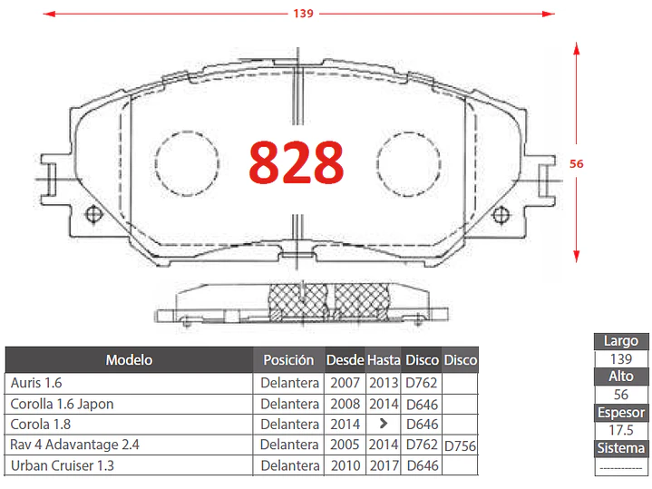Pastillas de Freno Delanteras Toyota Urban Cruiser 1.3 2010-2017 (Cerámica) 2