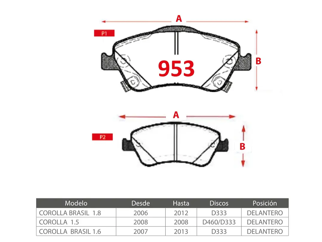Pastillas de Freno  Delanteras Toyota Corolla 1.6 2007-2013 GTX Gold 2