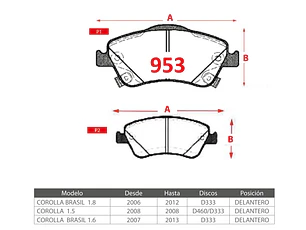 Pastillas de Freno  Delanteras Toyota Corolla 1.6 2007-2013 GTX Gold