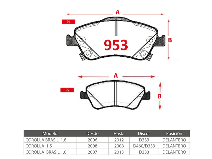 Pastillas de Freno  Delanteras Toyota Corolla 1.6 2007-2013 GTX Gold 2