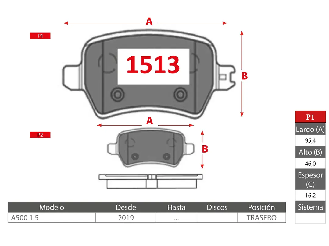 Pastillas de Freno Changan A500 2019> 1.5 TRASERAS 2