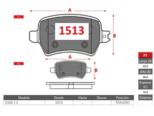 Pastillas de Freno Changan A500 2019> 1.5 TRASERAS