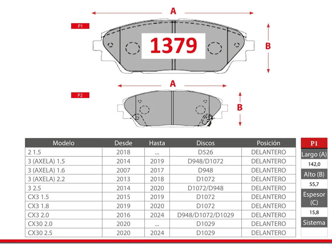 Pastillas Freno Mazda CX3 2.0 2016 -2024 GTX Gold Delante. 2