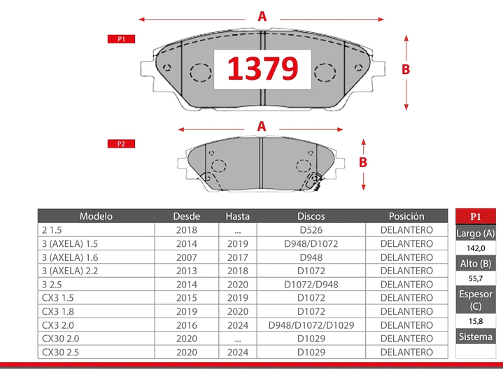 Pastillas Freno Mazda CX3 2.0 2016 -2024 GTX Gold Delante. 2