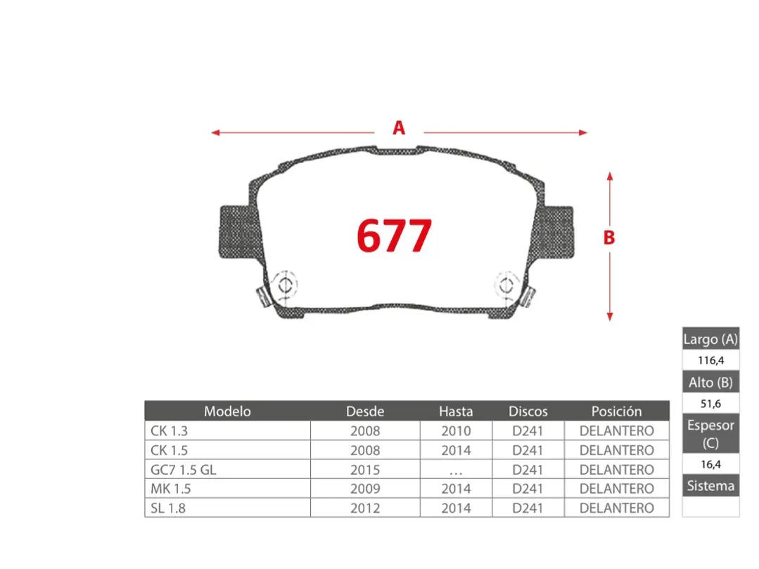 Pastillas Freno Delanteras Geely Ck 1.3 2008-2010 GTX 2
