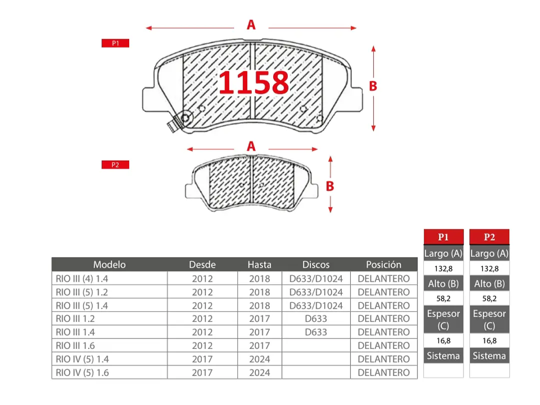 Pastillas de Freno Kia Rio 5 1.4 2012-2018 Delanteras 2