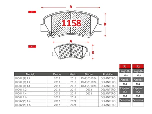 Pastillas de Freno Kia Rio 5 1.4 2012-2018 Delanteras