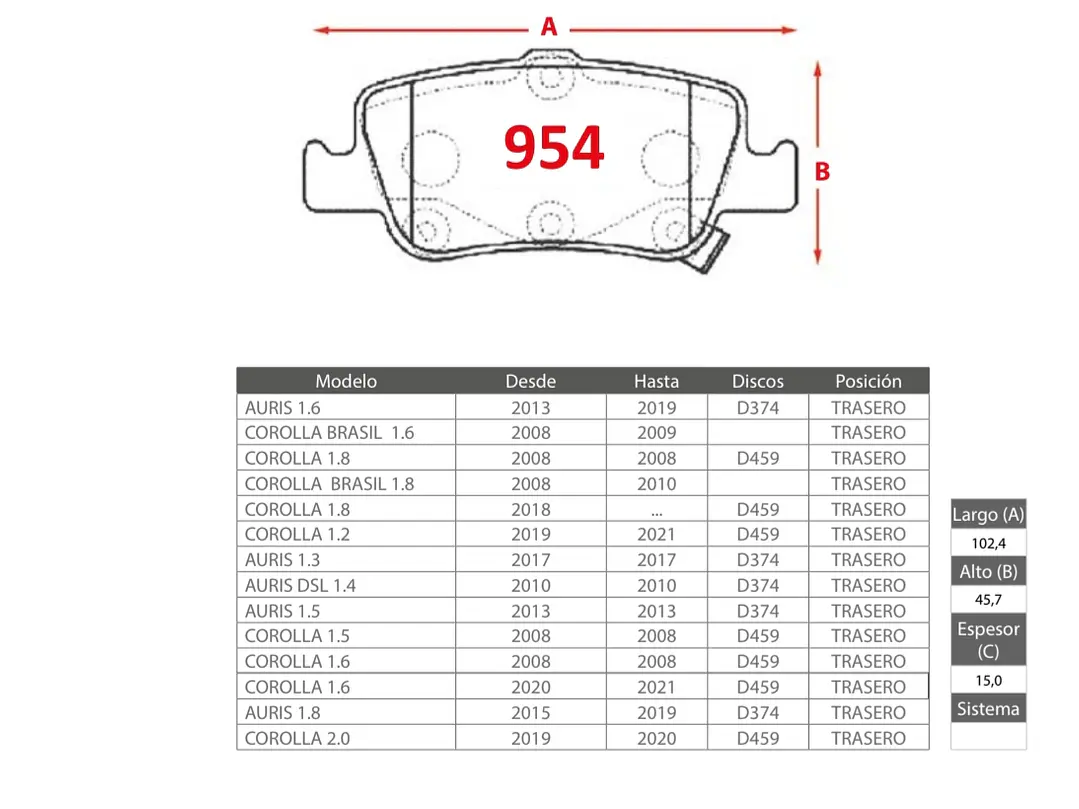 Pastillas de Freno Toyota Corolla 1.8 2018> GTX Gold Traseras 2