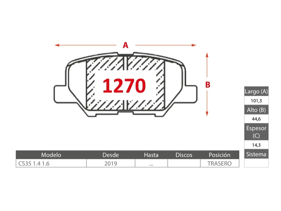 Pastillas de Freno Changan CS35 1.6 2019 > 1.6 TRASERAS 2