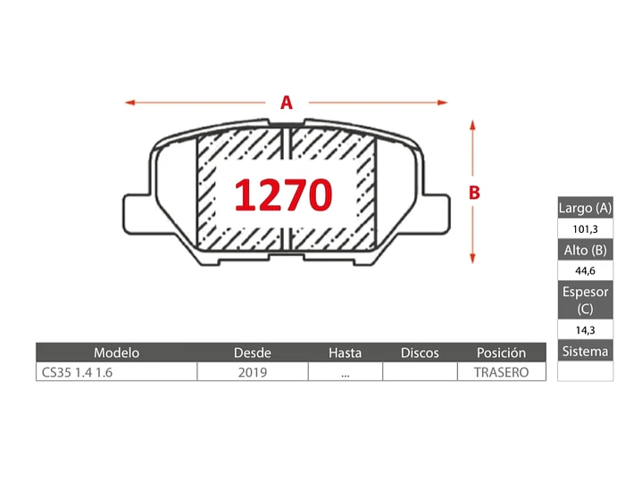 Pastillas de Freno Changan CS35 1.6 2019 > 1.6 TRASERAS 2